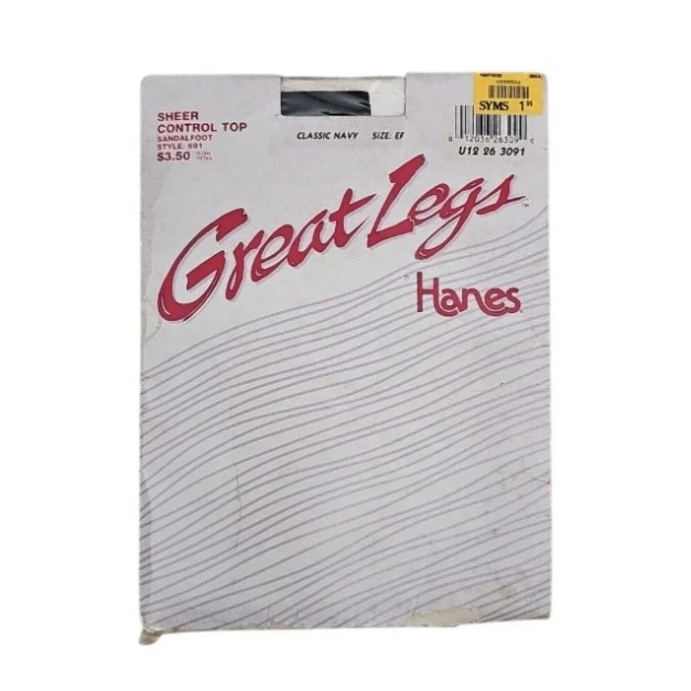 Vintage Hanes Great Legs Pantyhose EF Navy Sheer Control Top Deadstock NIB